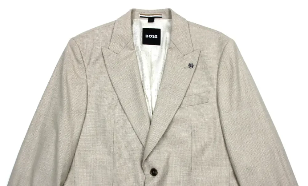 Hugo Boss Hutson Peak Sport Coat 36 R Mens Slim Fit Beige Stretch Wool Blazer